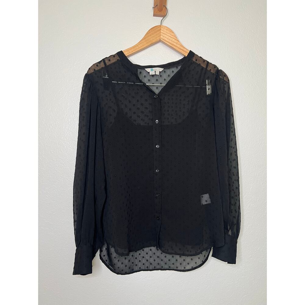 Boden Black Sheer Dot Blouse